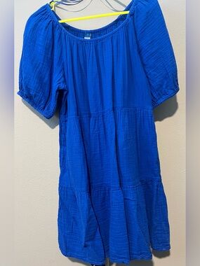 Old Navy Cobalt Blue Tiered Puff Sleeve Dress